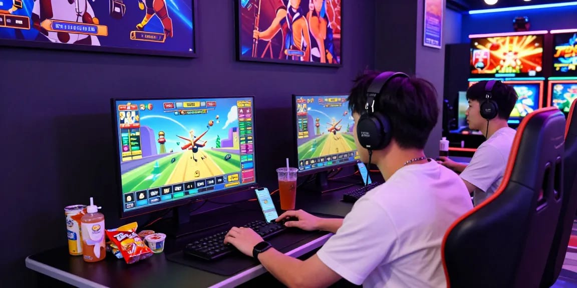 Aviator Betway player engaging in crash games with vibrant graphics and modern setup.