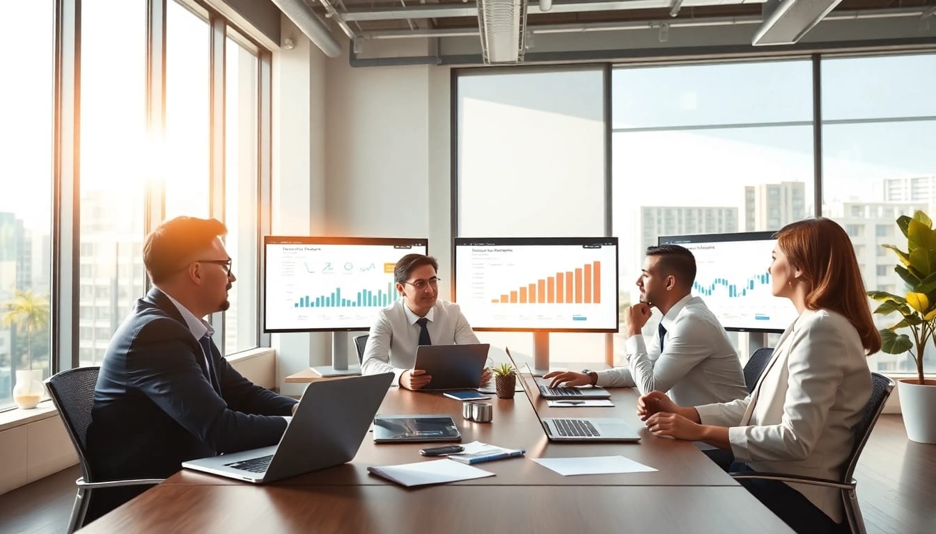 Besprechungsteam bei https://alvionz.de/ in modernen Büros mit digitalen Analysen.