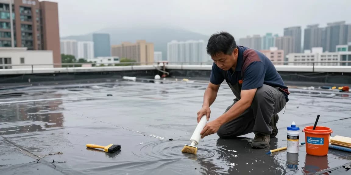Skilled technician performing professional waterproofing in Hong Kong to protect homes against water damage.