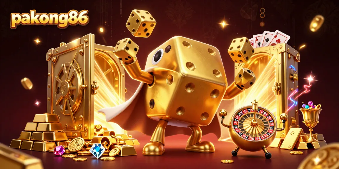 Pakong86 showcases thrilling dice and card action in a vibrant casino scene filled with riches.
