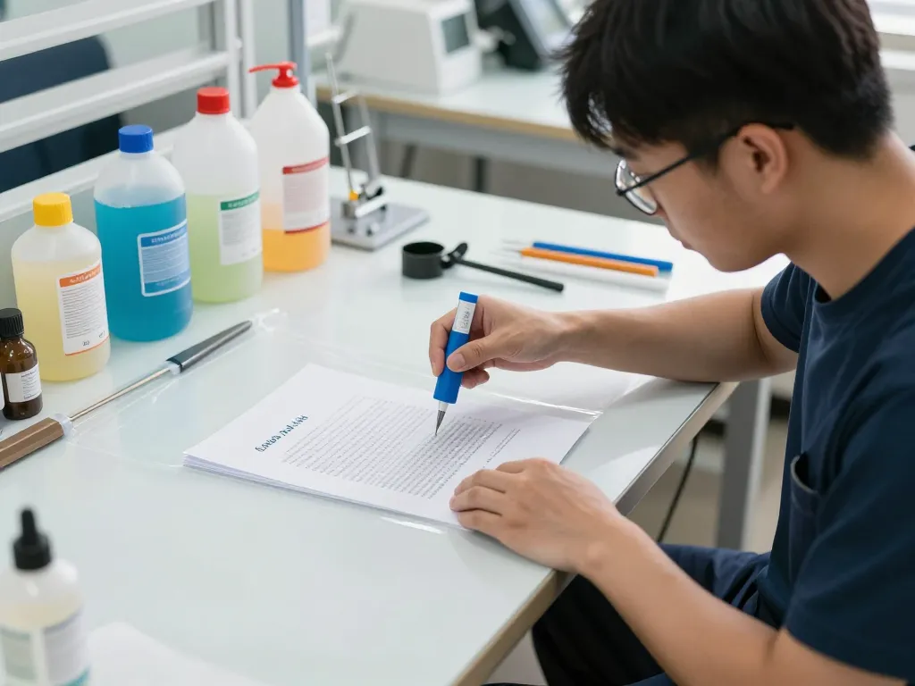Expert technician performing bóc sổ đỏ ép plastic in a modern workshop, preserving document integrity.