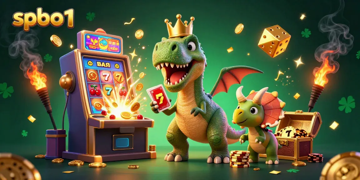 Engage with spbo 1 in this vibrant 3D casino scene featuring animated characters and a jackpot slot machine.