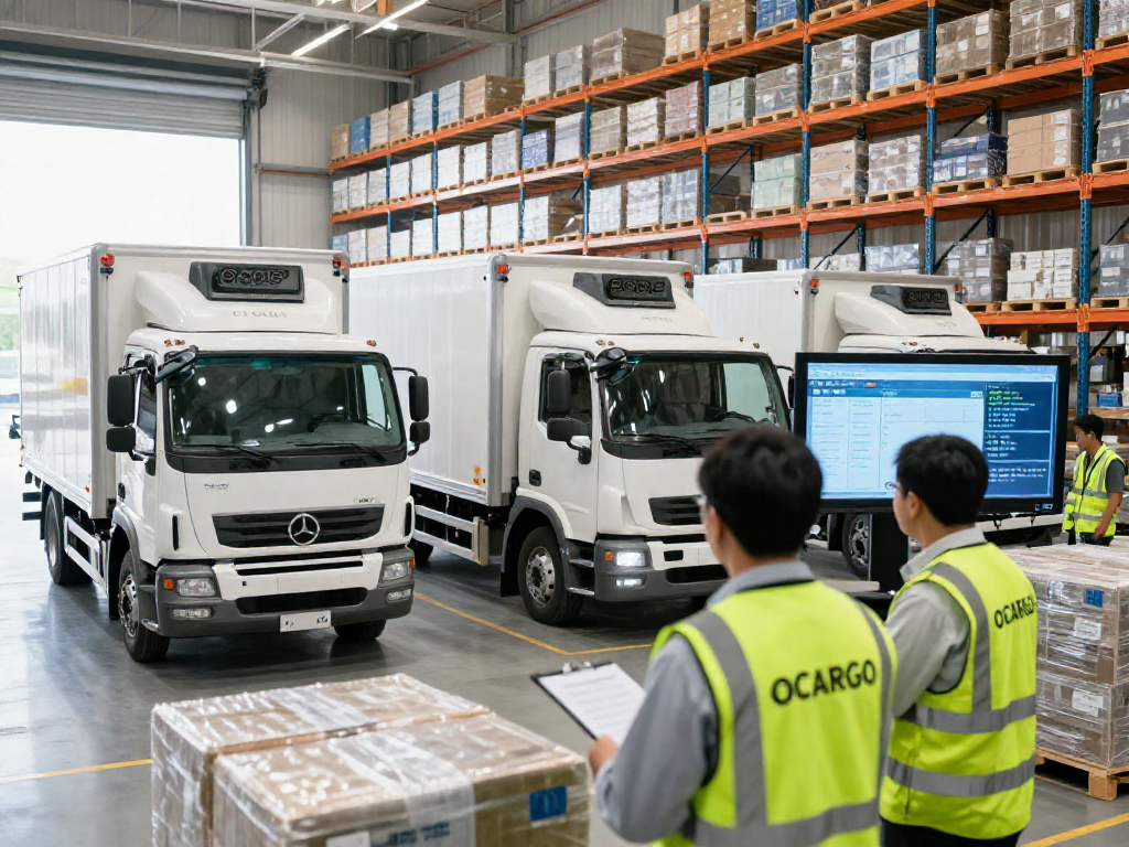 Ocargo Tiefkühltransporte von Dortmund in moderner Logistikumgebung mit Echtzeit-Temperaturüberwachung.
