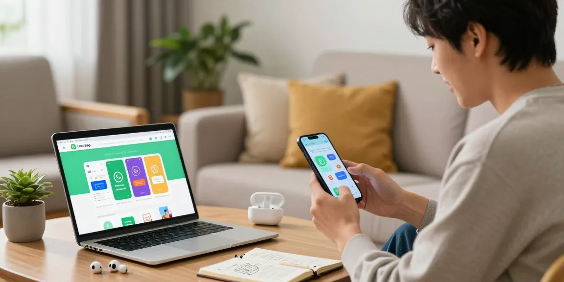 WhatsApp下載 in a cozy home setting with a user excitedly exploring app options on a smartphone.