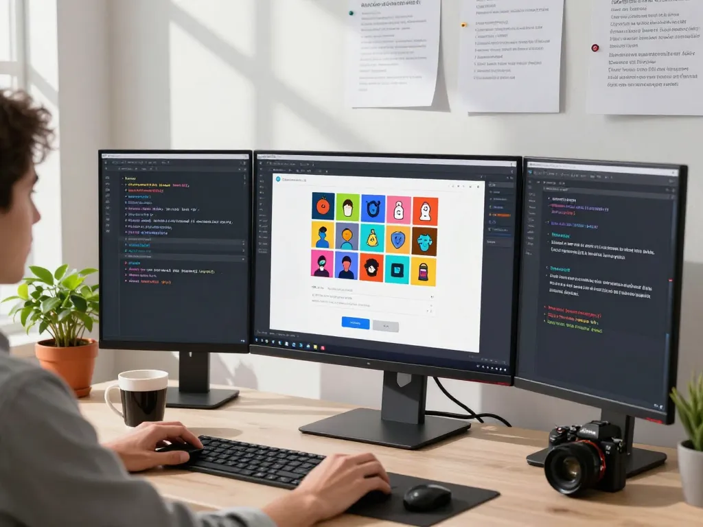 Using an image to prompt generator on a modern screen showcasing AI capabilities in a vibrant workspace.