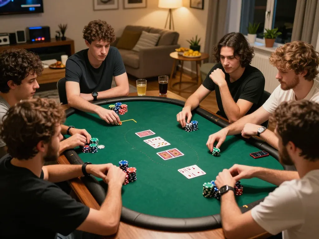 Enjoying an engaging poker game with friends, experience the thrill of 3win game at home.