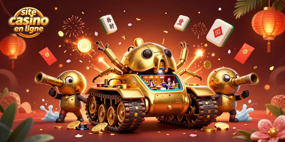 Jouez à des jeux passionnants sur le site casino en ligne avec un tank doré et un mini casino à l'intérieur.