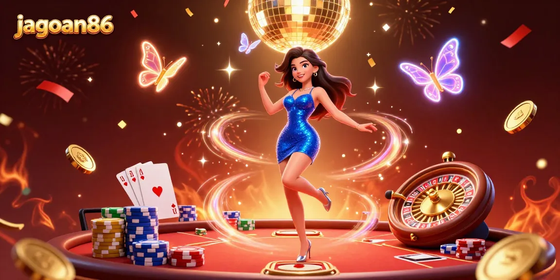 Experience thrilling moments with jagoan86 at a vibrant casino scene featuring lively game elements.