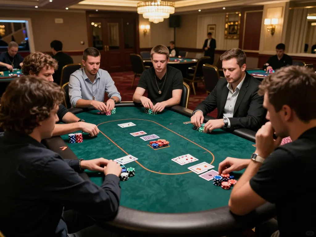 98win players engaged in a high-stakes poker game with colorful chips and cards visible