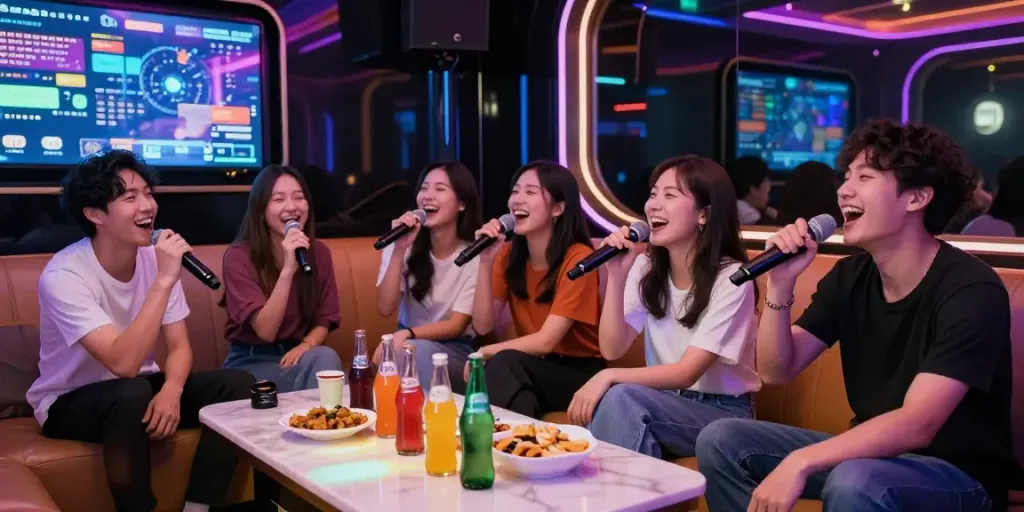 달토에서 친구들과 함께 노래를 부르고 있는 즐거운 모습